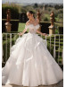 Off Shoulder Ivory Lace Tulle Ruffled Fashionable Wedding Dress